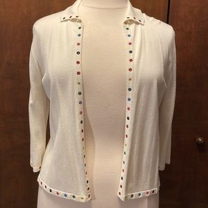 Requirements open off-white cardigan with rainbow grommets PL